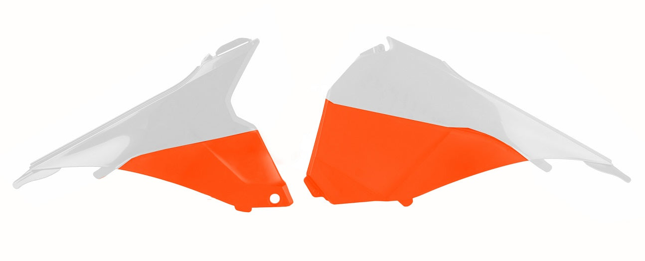 COPERCHI LATERALI CASSA FILTRO POLISPORT PER KTM EXC 125 2014-2016 / ARANCIONE/BIANCO
