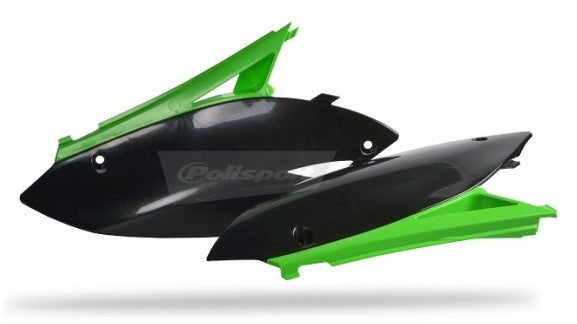 PORTANUMERI LATERALI CON PROTEZIONE CALORE POLISPORT PER KAWASAKI KX 450 F 2009-2011 / VERDE 05/NERO